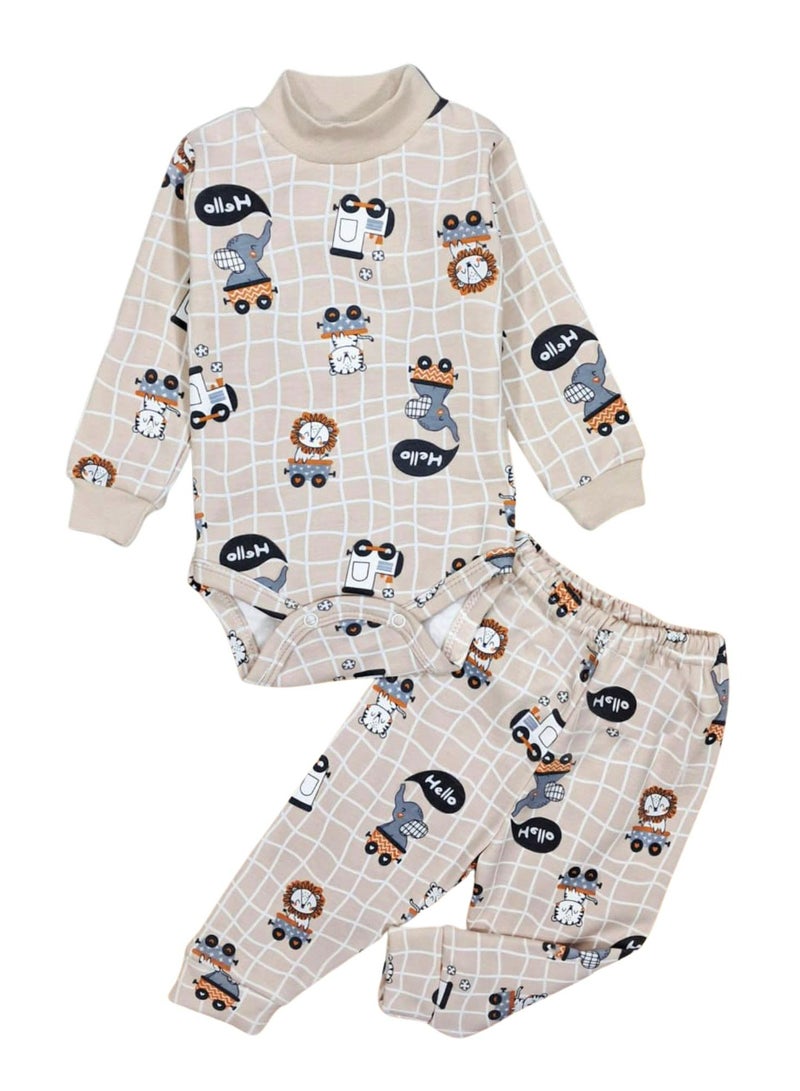 Rand Baby Winter Cotton Fleece Long Sleeve Bodysuit and Pants Pajama Set for Baby  - Image 4