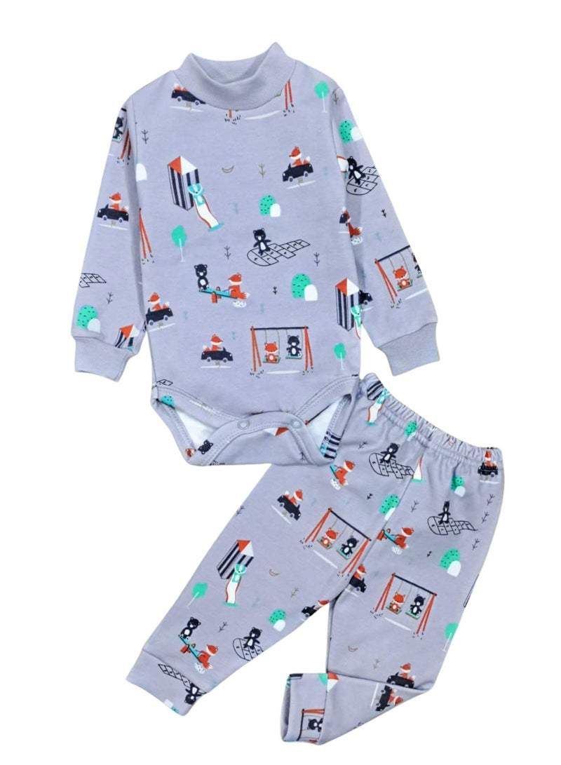 Rand Baby Winter Cotton Fleece Long Sleeve Bodysuit and Pants Pajama Set for Baby  - Image 5