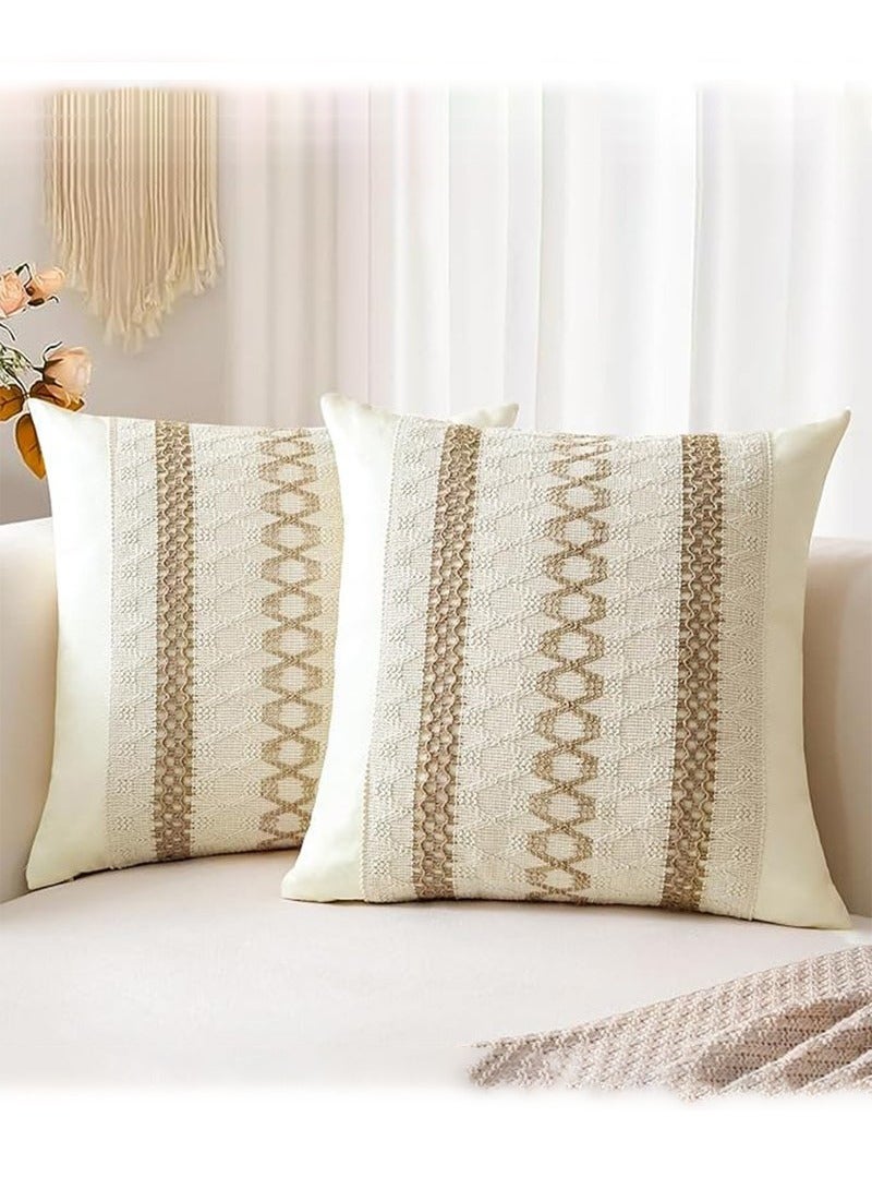 Bukela Set of 2 Throw Pillow Covers, Decorative Farmhouse Boho Pillow Cases, Decorative Geometric Modern Pattern Pillow Cushion Case for Couch Bedroom Living Room Sofa (Beige, 45*45cm) - Image 1
