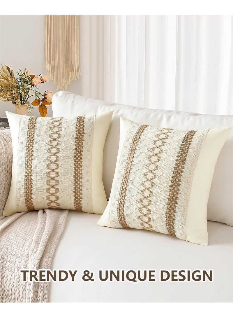 Bukela Set of 2 Throw Pillow Covers, Decorative Farmhouse Boho Pillow Cases, Decorative Geometric Modern Pattern Pillow Cushion Case for Couch Bedroom Living Room Sofa (Beige, 45*45cm) - Image 3