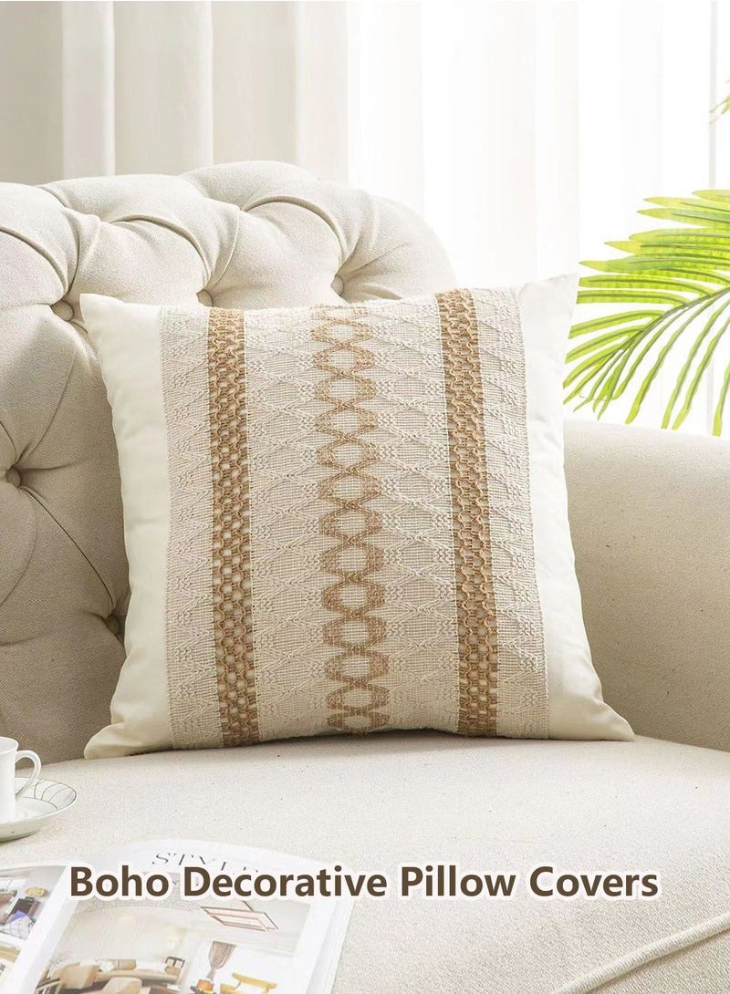 Bukela Set of 2 Throw Pillow Covers, Decorative Farmhouse Boho Pillow Cases, Decorative Geometric Modern Pattern Pillow Cushion Case for Couch Bedroom Living Room Sofa (Beige, 45*45cm) - Image 5