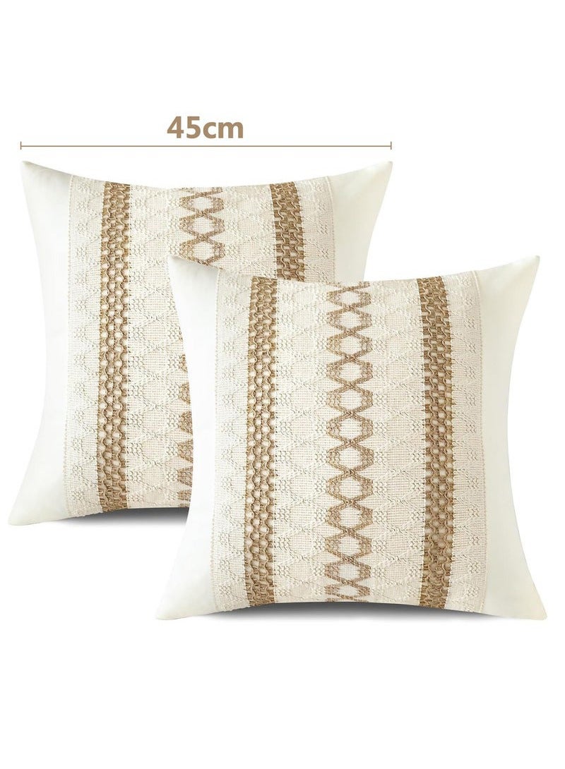 Bukela Set of 2 Throw Pillow Covers, Decorative Farmhouse Boho Pillow Cases, Decorative Geometric Modern Pattern Pillow Cushion Case for Couch Bedroom Living Room Sofa (Beige, 45*45cm) - Image 2