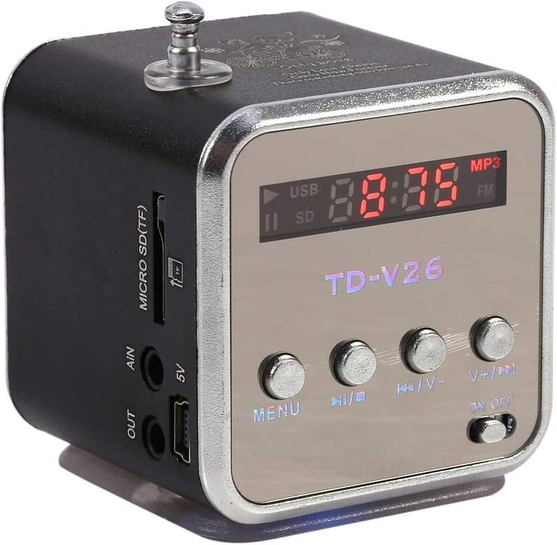 راحة مشغل موسيقى، مكبر صوت صغير، راديو FM ستيريو محمول، يدعم بطاقة TF وقرص USB (أسود) - Image 2