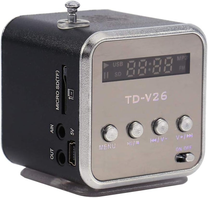 راحة مشغل موسيقى، مكبر صوت صغير، راديو FM ستيريو محمول، يدعم بطاقة TF وقرص USB (أسود) - Image 1