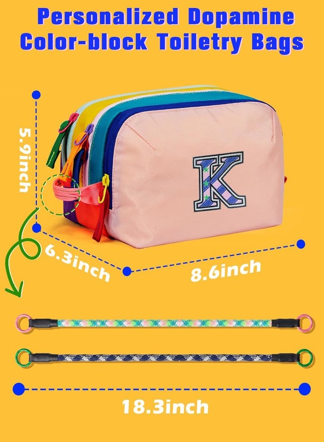 COSHAYSOO Initial Toiletry Bag Makeup Organizer for Women Teens Letter K - Image 2