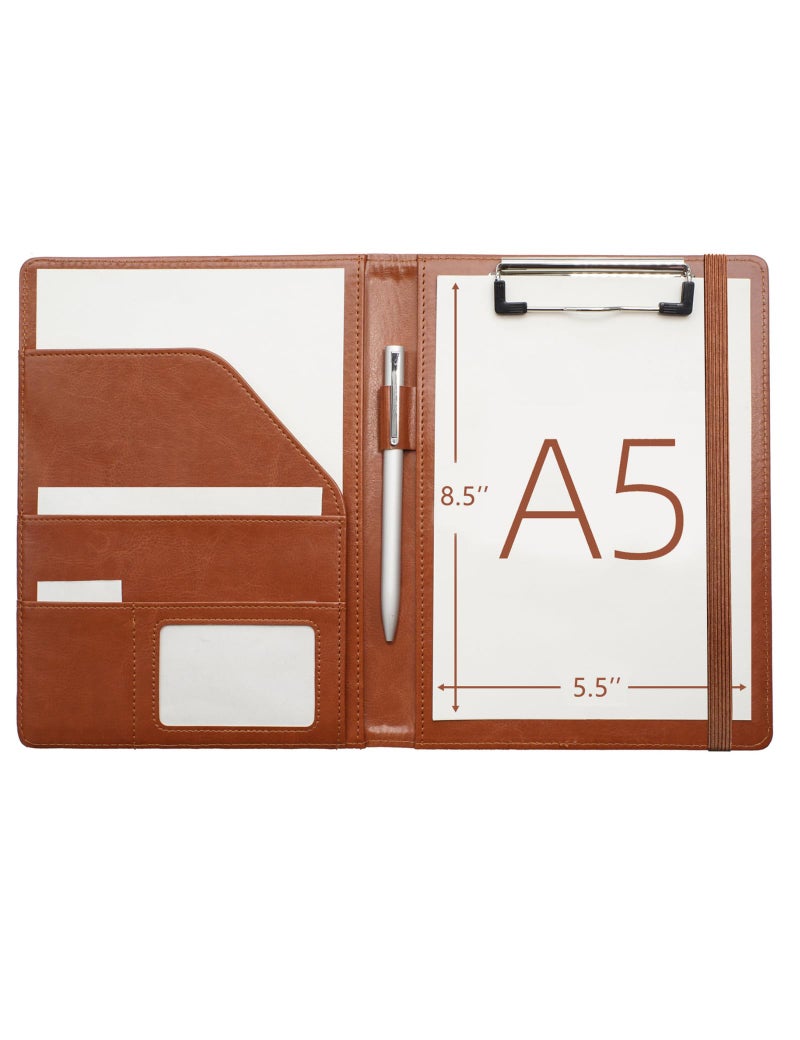 Mymazn Junior Padfolio Clipboard Small for 7 x 9 Writing Pad Refillable, Mymazn Faux Leather Folder A5 for Folio Notepad Legal pad 5 x 8 Junior Size Folio Portfolio (Brown) - Image 1
