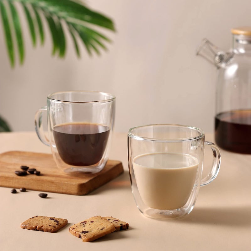 CNGLASS Large Glass Coffee Mugs 12oz,Double Walled Insulated Cappuccino Mug with Handle,Set of 4 - Image 4