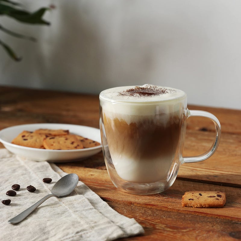 CNGLASS Large Glass Coffee Mugs 12oz,Double Walled Insulated Cappuccino Mug with Handle,Set of 4 - Image 5