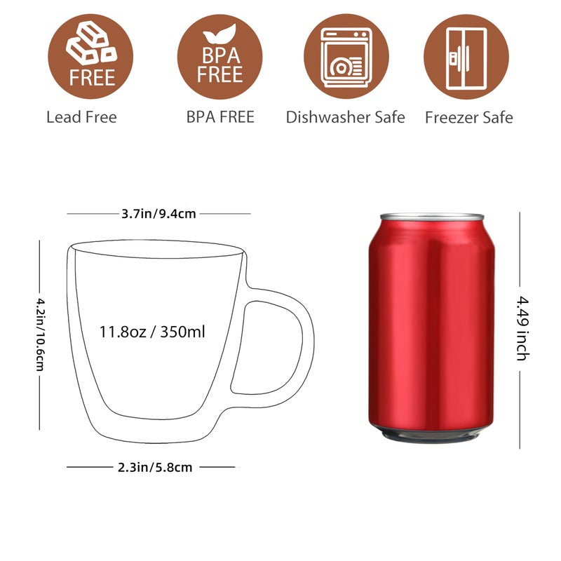 CNGLASS Large Glass Coffee Mugs 12oz,Double Walled Insulated Cappuccino Mug with Handle,Set of 4 - Image 2