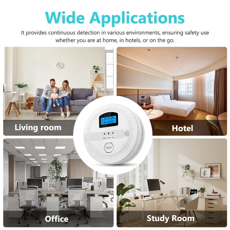 Carbon Monoxide Smoke Detector Electrochemical Sensor Smoke Detector Digital Display Sound and Light Alarm LED Indicator Light Functions - Image 4