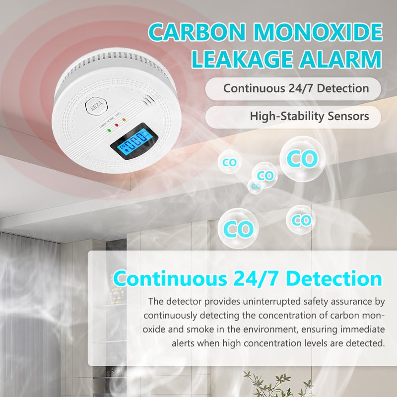 Carbon Monoxide Smoke Detector Electrochemical Sensor Smoke Detector Digital Display Sound and Light Alarm LED Indicator Light Functions - Image 5