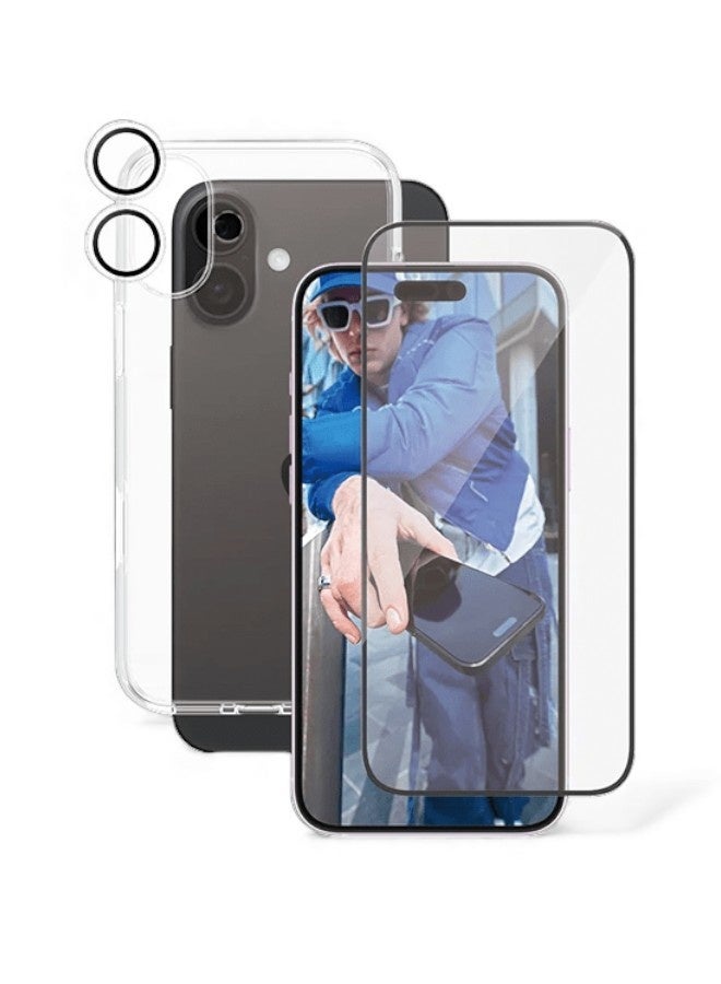 جراب حماية لموبايل آيفون 16 بلس (iPhone 16 Plus), مجموعة مكونة من حافظة حماية مضادة للخدش والاصفرار على المدى القريب ويدعم الشحن اللاسلكي ماج سيف, واقي شاشة مضاد للكسر, و واقي كاميرا زجاجي, مجموعة كاملة لحماية جهازك من الخدوش والسقوط والكسر (3in1) - Image 1