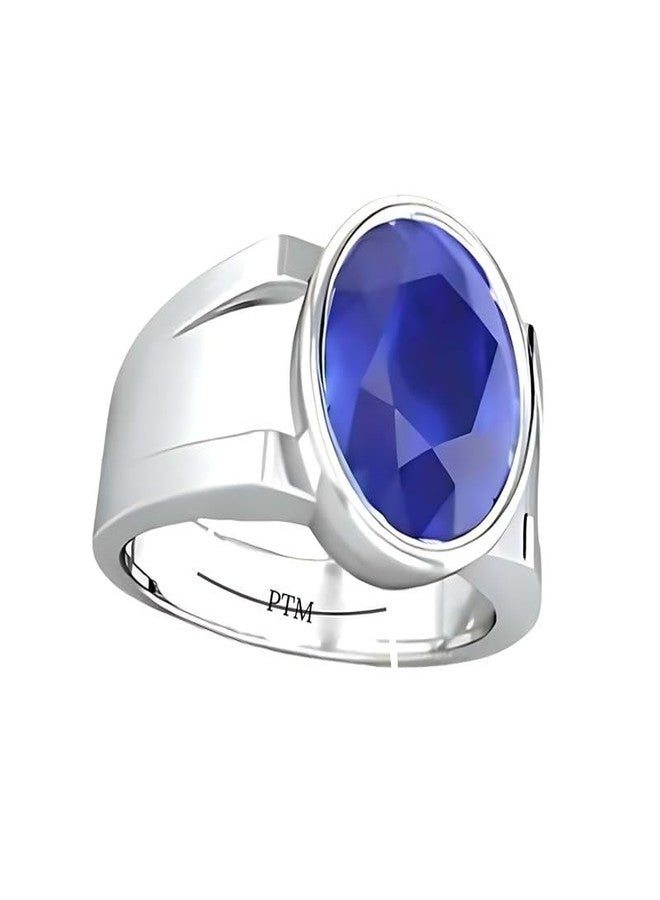 PTM 925 Pure Sterling Silver Blue Sapphire (Neelam) 4.25 Ratti or 4 Cts Astrological Gemstone Bis Hallmark Adjustable Ring for Men-cvtf - Image 1