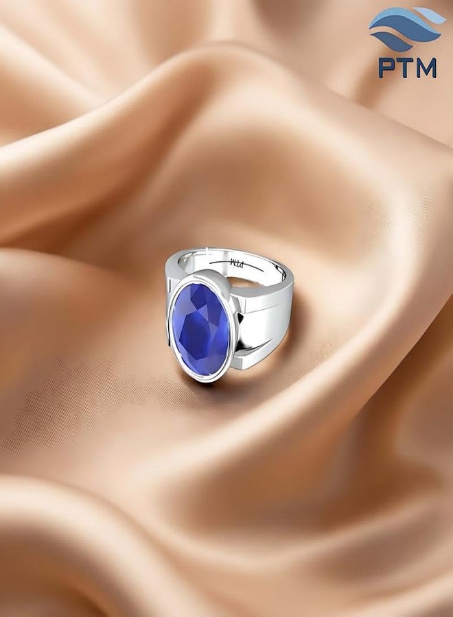 PTM 925 Pure Sterling Silver Blue Sapphire (Neelam) 4.25 Ratti or 4 Cts Astrological Gemstone Bis Hallmark Adjustable Ring for Men-cvtf - Image 2