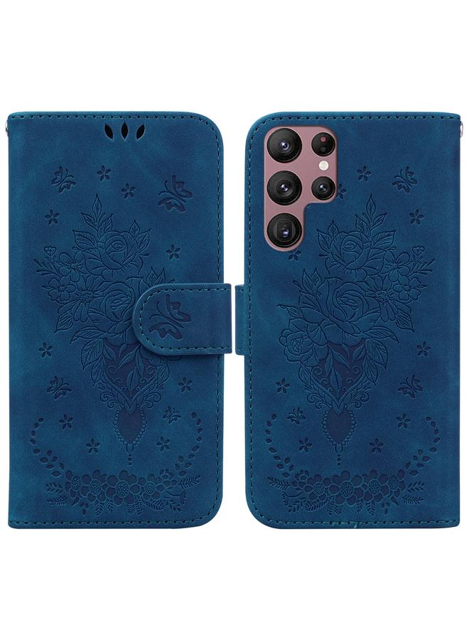 S-TOP Case For Samsung Galaxy S22 Ultra 5G Butterfly Rose Embossed Leather Phone Case - Image 1
