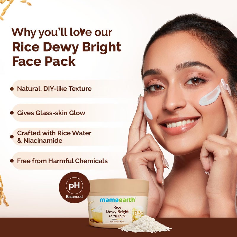 Mamaearth Mamaearth Rice Dewy Bright Face Pack with Rice Water Niacinamide For Glass Skin 200g DIYlike Texture Gives GlassLike Glow Instant Brightness Gel Cream Face Mask Free From Harmful Chemicals - Image 3