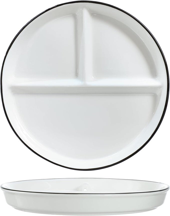 CERAMIC 3COMPARTMENT PORTION CONTROL PLATE DIVIDED DISH PLATTERS DIVIDED DESSERT PLATE SALAD PLATE DINNER PLATE SNACK DISHES APPETIZER SERVING TRAYS 1 PCSWHITE8 INCH