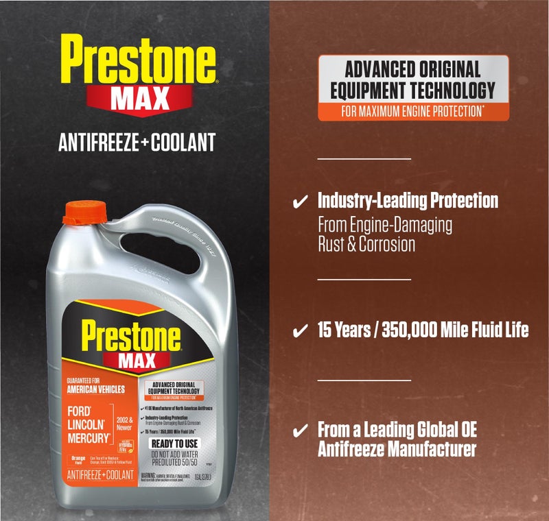 Prestone بريستون AF6800 ماكس سائل التبريد ومضاد التجمد الأصلي: برتقالي أمريكي، 50/50 جاهز للاستخدام، 1 جالون، عبوة من 6 - Image 2