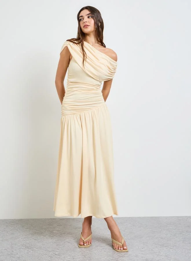ستايلي Beige One-Shoulder A-Line Maxi Dress
