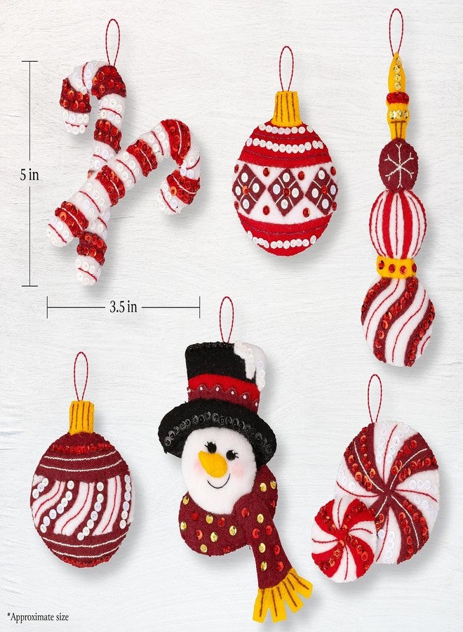 Bucilla, Snowman's Peppermint Collection, Felt Applique 6 Piece Ornament Making Kit, Perfect for DIY Arts and Crafts, 89659E, Small - Image 2