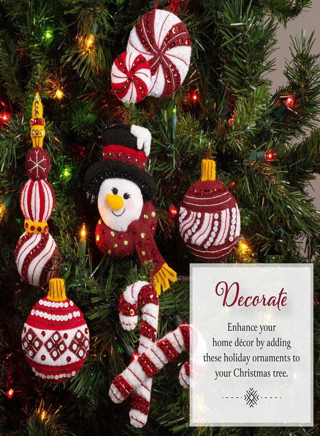 Bucilla, Snowman's Peppermint Collection, Felt Applique 6 Piece Ornament Making Kit, Perfect for DIY Arts and Crafts, 89659E, Small - Image 4