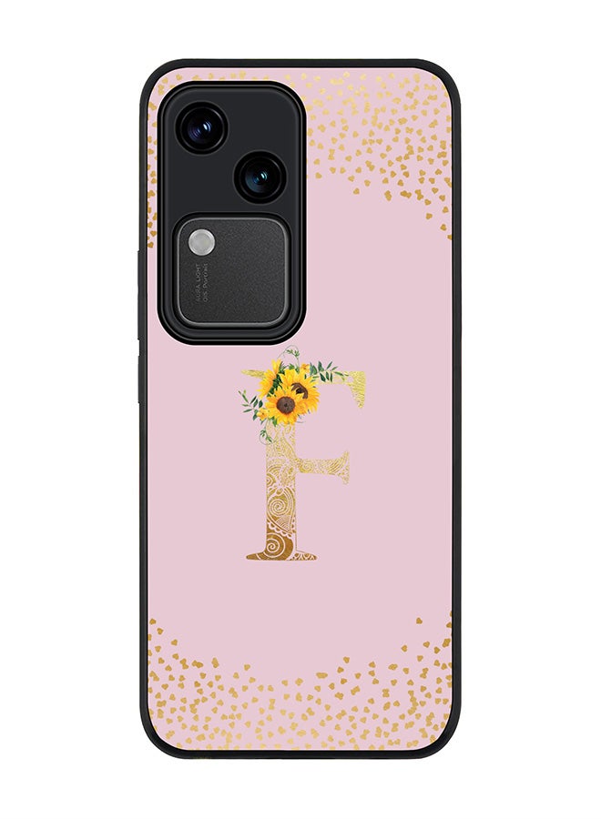 Stylizedd Rugged Black edge case for Vivo V30 5G, Flexible Cover -  Custom Monogram Initial Letter Mandala Floral Pattern Alphabet - F  (Pink ) - Image 1