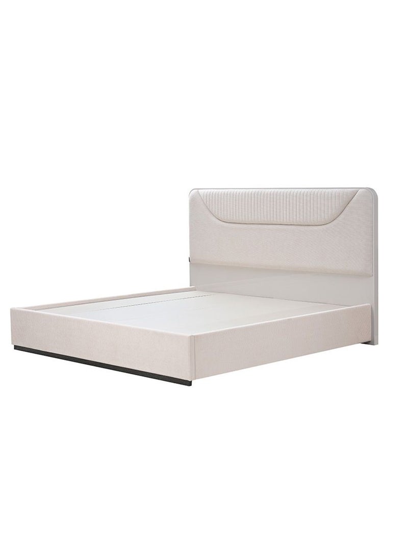 DANUBE HOME طقم سرير سوبر كينغ مبطن أكيرا 200x200 مع طاولتين جانبيتين ودرج 6 مع مرآة LED وكرسي | طقم سرير مريح | تصميم حديث متين من الخشب - رمادي فاتح - Image 3