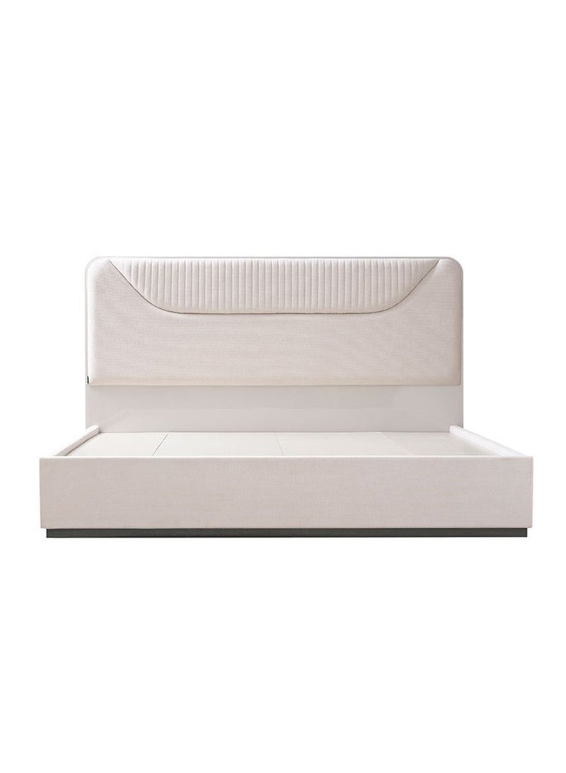 DANUBE HOME طقم سرير سوبر كينغ مبطن أكيرا 200x200 مع طاولتين جانبيتين ودرج 6 مع مرآة LED وكرسي | طقم سرير مريح | تصميم حديث متين من الخشب - رمادي فاتح - Image 2