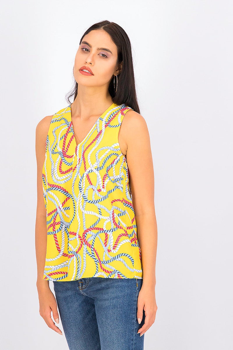 MANGO Women All Over Print Sleeveless Top, Multicolor - Image 1