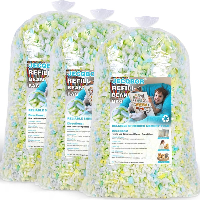 Jecqbor 15lbs Shredded Memory Foam Filling for Bean Bag Chair Premium Beanbag Stuffing High Density Memory Foam Refill