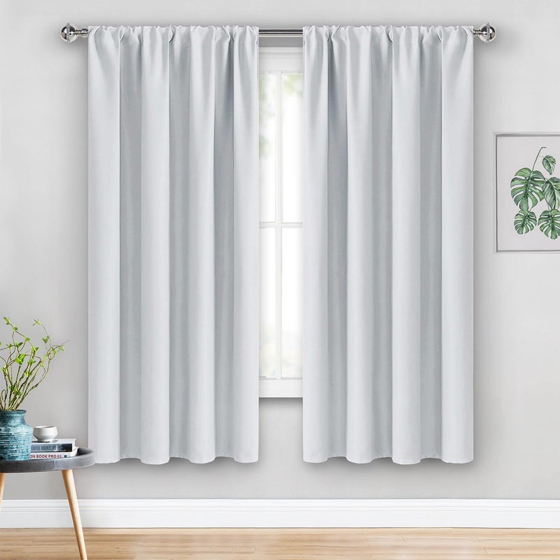 JIUZHEN Blackout Curtains for Bedroomâ€“ Thermal Insulated,Noise Reducing Room Darkening Rod Pocket Curtains for Living Room, Set of 2 Panels with Tiebacks, 42 x 63 inch Long, Greyish White - Image 2