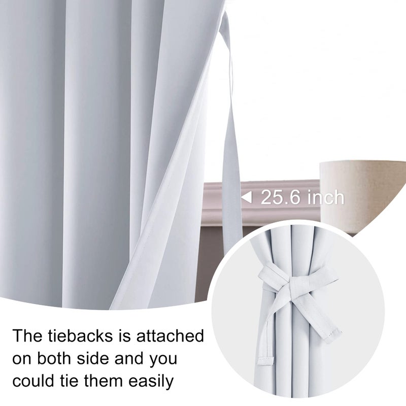 JIUZHEN Blackout Curtains for Bedroomâ€“ Thermal Insulated,Noise Reducing Room Darkening Rod Pocket Curtains for Living Room, Set of 2 Panels with Tiebacks, 42 x 63 inch Long, Greyish White - Image 3