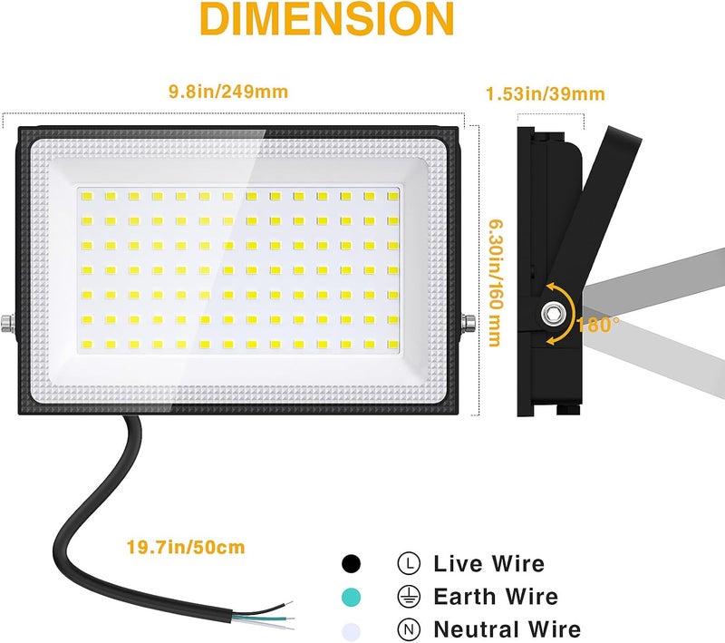 Onforu أضواء الفيضانات LED 80 واط في الهواء الطلق، 8000 لومن ضوء أمان فائق السطوع، 6500 كيلفن ضوء النهار الأبيض، أضواء الفيضانات الخارجية، IP66 مقاومة للماء للأماكن الخارجية، حزمة من 2 - Image 5