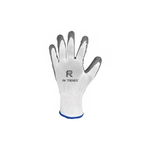 RK TRENDS Nitrile Coated Safety Gloves, Heavy Duty, Multipurpose (Pack of 12 Pairs, White - Grey) - Image 2