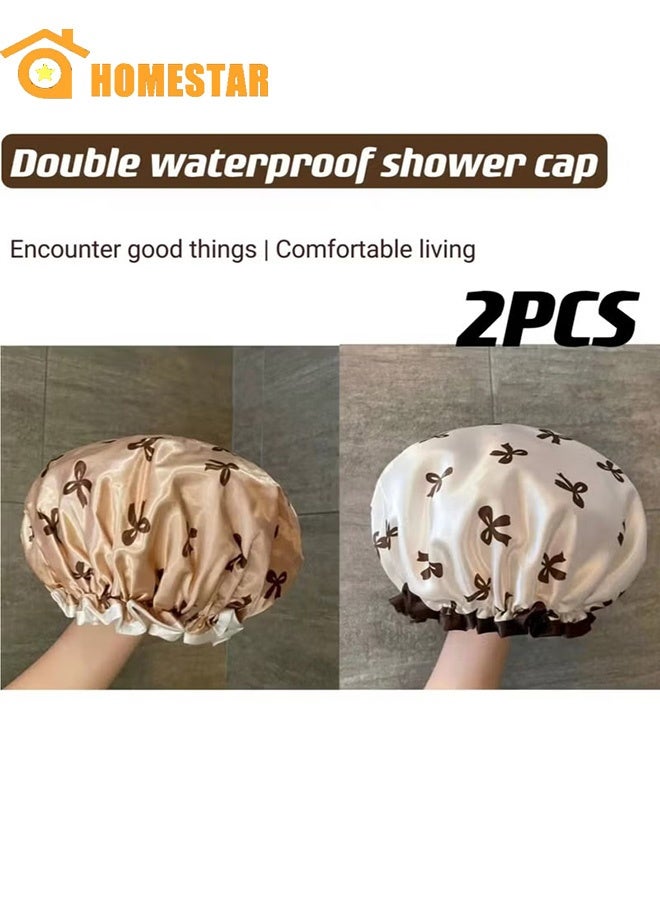 HOMESTAR 2 Pack Shower Cap, Waterproof, Double Layer Reusable Bath Shower Cap for Women Spa, Hair Salon, Home Hotel Travel Use - Image 1