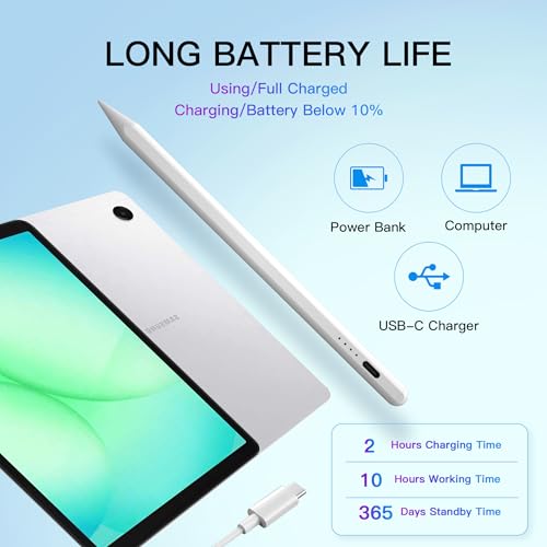 thexxa Tab A11+ Stylus Pen for Samsung Galaxy Tab A11/A9/A9+Plus Android Tablet Fast Charging, Precise S Pencil Touchscreens Stylists (White) - Image 4