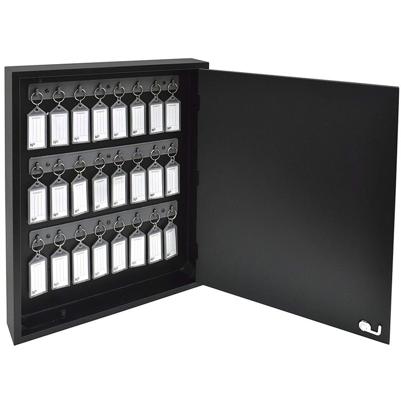 Acrimet Key Cabinet Organizer 24 Positions with Lock Wall Mount 24 Smoke Tags Included Black Cabinet