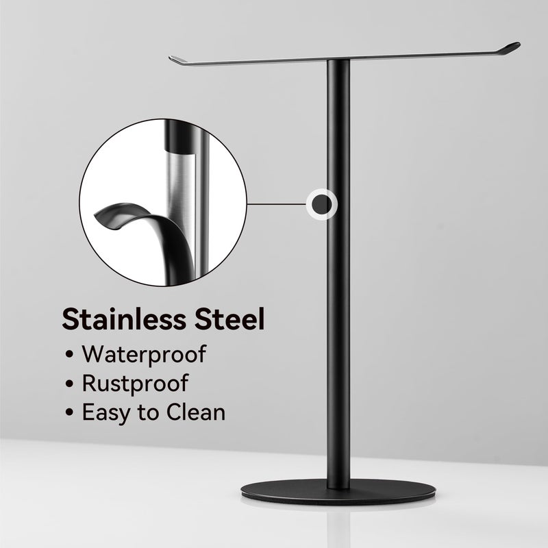 Keepmisc Black Hand Towel Holder Stand â€“ Countertop T-Shaped Stainless Steel Towel Rack with Non-Slip Base for Vanity and Kitchen - Image 2
