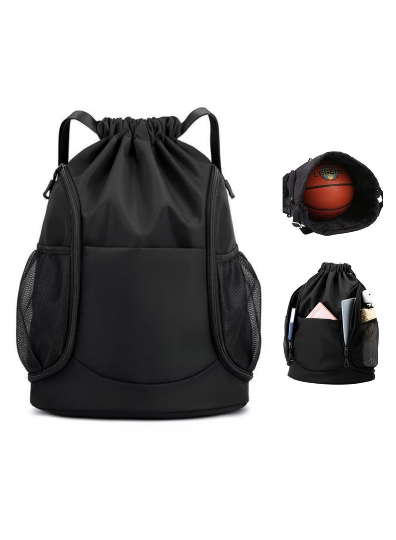 KASTWAVE Drawstring Backpack Waterproof Soccer Bag for Man and Women, Sports Basketball Gym Draw String Sackpack with Shoes Compartment Side Mesh Pockets - Image 1