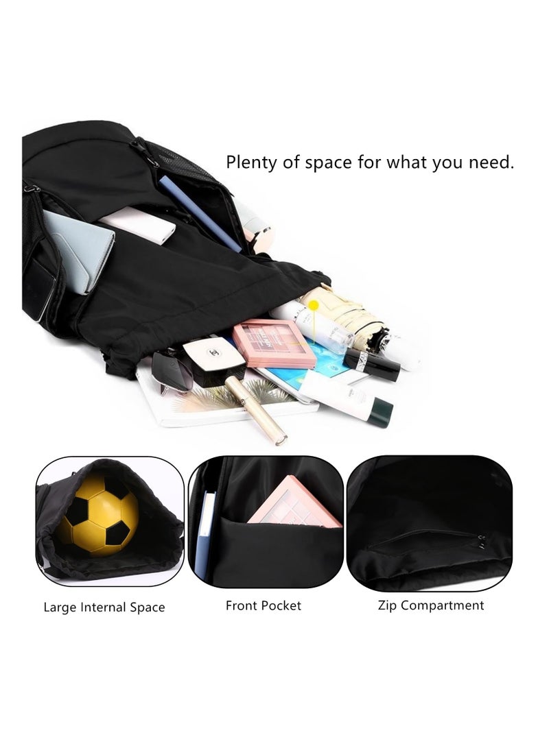 KASTWAVE Drawstring Backpack Waterproof Soccer Bag for Man and Women, Sports Basketball Gym Draw String Sackpack with Shoes Compartment Side Mesh Pockets - Image 4
