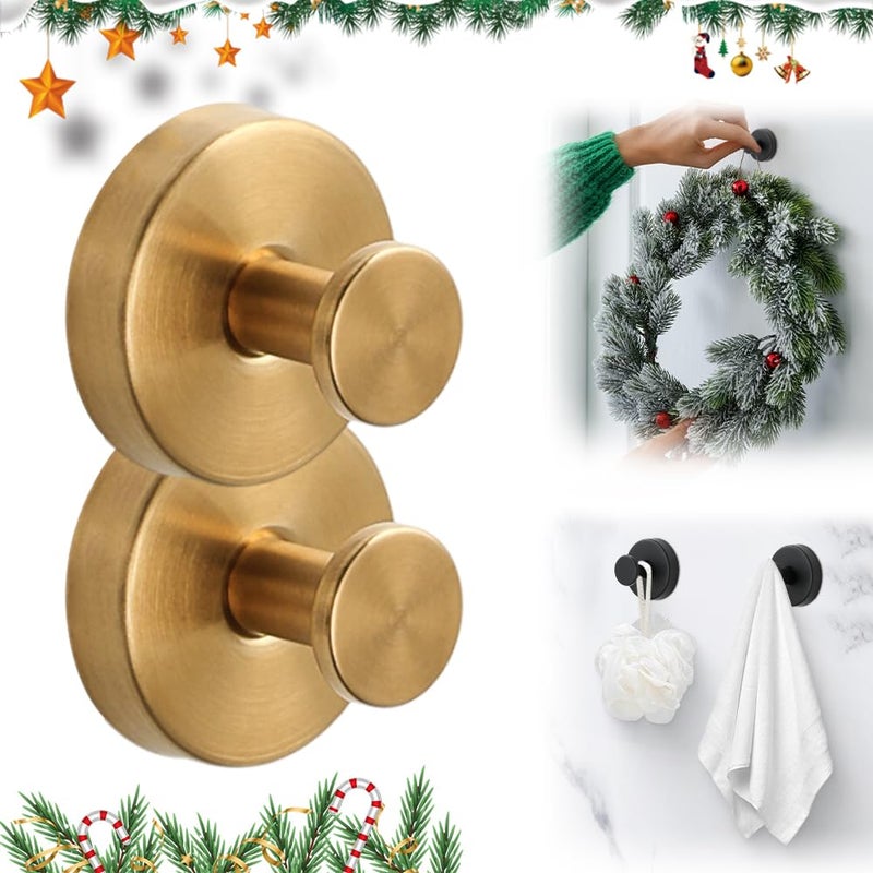 Upgraded Goldern Suction Cup Hooks For Towels Wreaths On Window Bathroom Mirror Front Door 2 Pack - Image 2