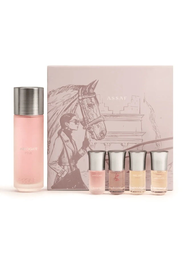 عساف Arrogate Pink Gift Set by ASSAF (200ml + 4×10ml ) Women’s Perfume Gift Collection - Image 4