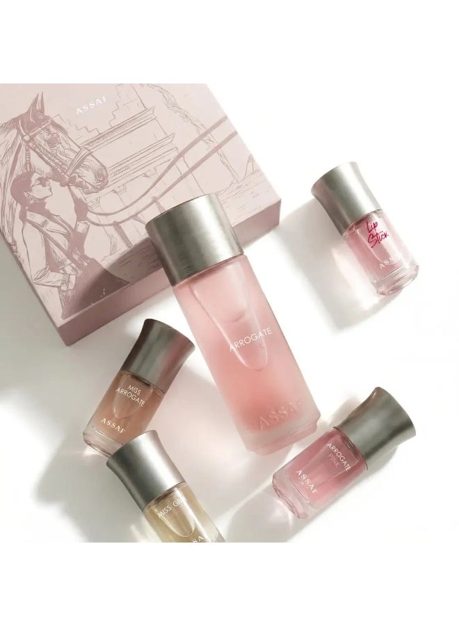 عساف Arrogate Pink Gift Set by ASSAF (200ml + 4×10ml ) Women’s Perfume Gift Collection - Image 1