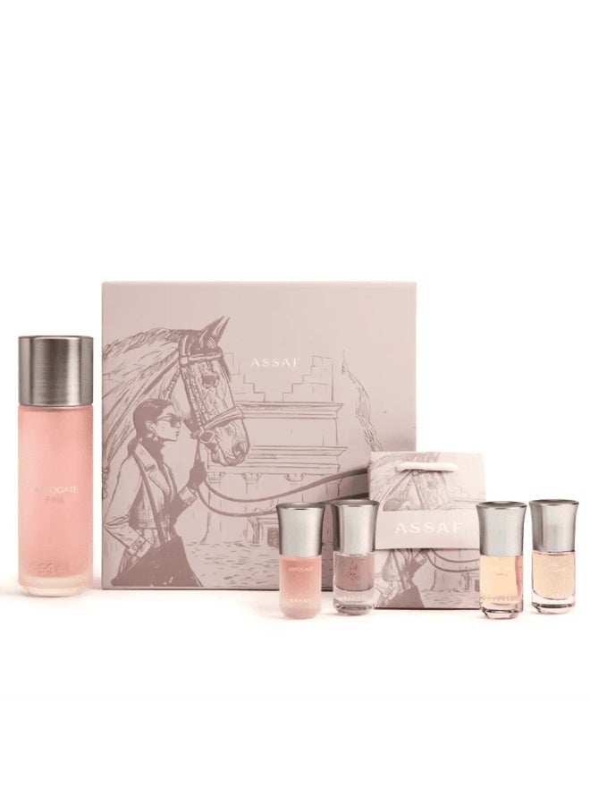 عساف Arrogate Pink Gift Set by ASSAF (200ml + 4×10ml ) Women’s Perfume Gift Collection - Image 5