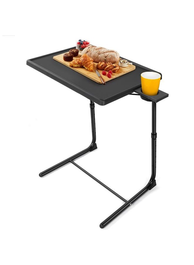 LORYERGO Modern Black Folding TV Tray Table, Adjustable Height & Angle, Cup Holder, Foldable, 20.4” W x 15.5” D x 15.5” H - Image 1