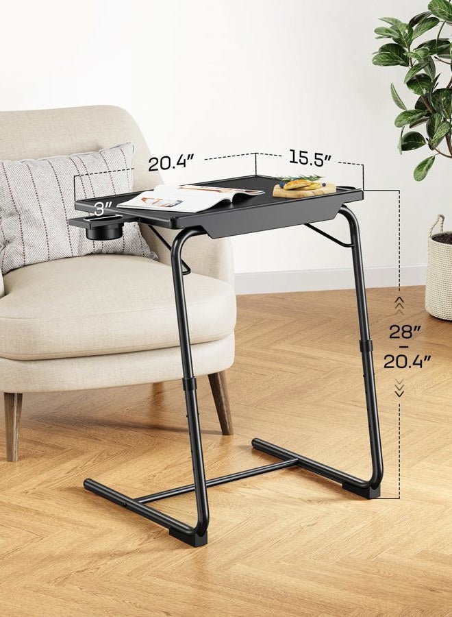 LORYERGO Modern Black Folding TV Tray Table, Adjustable Height & Angle, Cup Holder, Foldable, 20.4” W x 15.5” D x 15.5” H - Image 4