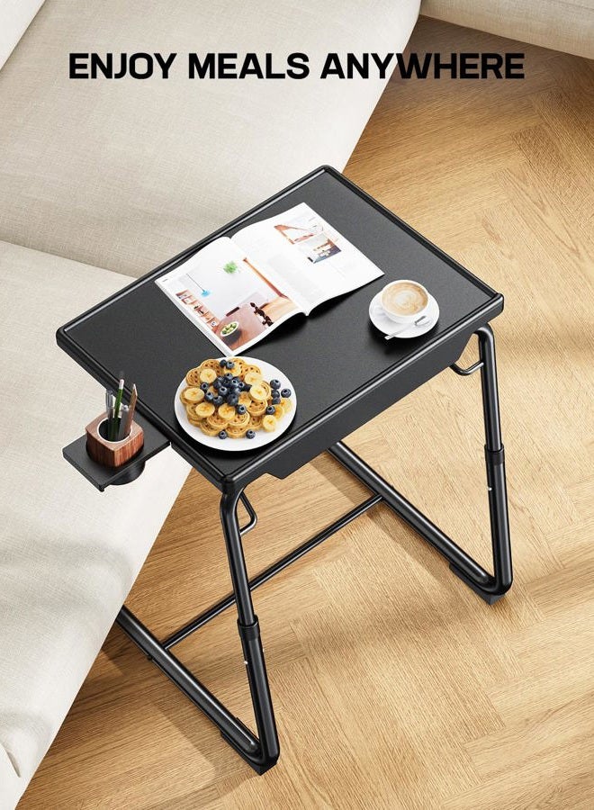 LORYERGO Modern Black Folding TV Tray Table, Adjustable Height & Angle, Cup Holder, Foldable, 20.4” W x 15.5” D x 15.5” H - Image 3