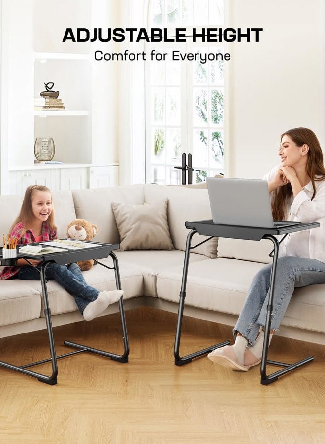 LORYERGO Modern Black Folding TV Tray Table, Adjustable Height & Angle, Cup Holder, Foldable, 20.4” W x 15.5” D x 15.5” H - Image 2