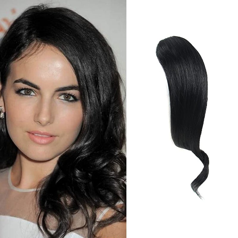Dsoar 2PCS Wave Side Bang Clip in Bangs Real Human Hair Wave Fringe Hair ExtensionsJet Black