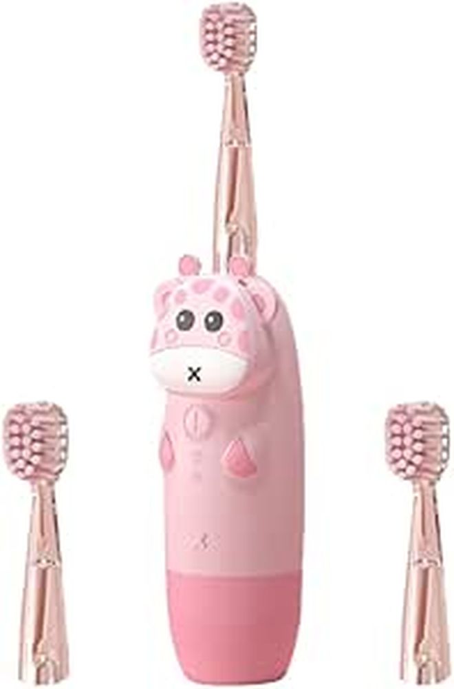 USB Rechargeable Electric Toothbrush Set With 4 Pink Deer Handles 2 Replacement Heads For Oral Care - Image 1